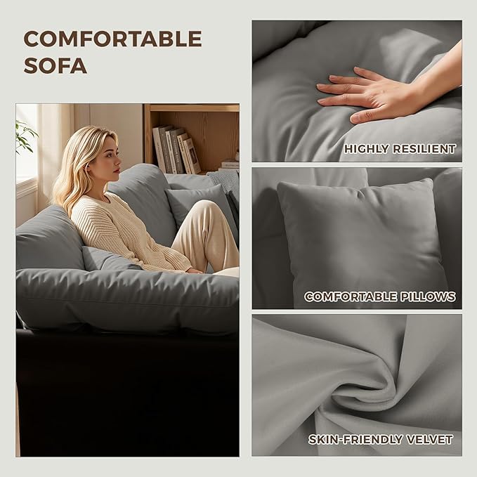 74.8 Queen Pull Out Couch BedVelvet Convertible Pull-Out Sofa Bed with Side Pockets3-in-1 Queen-Size Sleeper SofaSleeper Loveseat for Living RoomApartmentOffices (Grey)