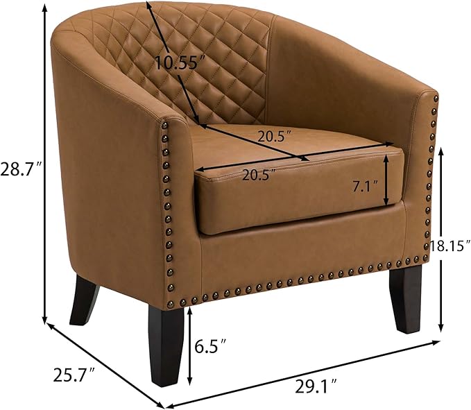 Accent Barrel Chair Upholstered Faux Leather Club Chair with Nailed Trim Comfy Reading Armchair for Living Room Bedroom Reception Room Office (Coffee Set of 4)