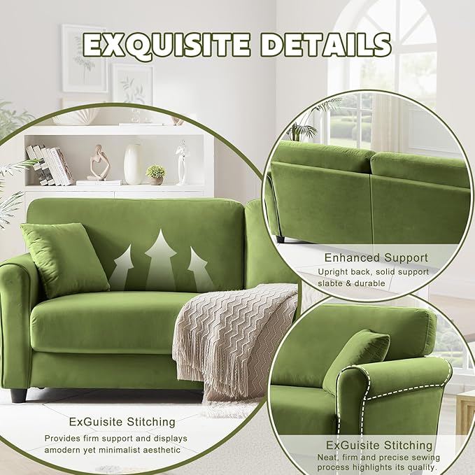 Modern Loveseat Sofa for Living RoomLove Seat with 2 SeaterVelvet Loveseat SofaSmall Couch for Living RoomBedroomOffice and Small Space(Green)