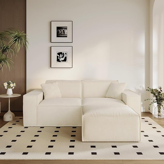 Cloud Modular Sectional Sofa Boneless Couch Sectional Couches with Deep Seat 2 Seater L Shape Couch for Living Room Chenille Memory Foam Sofas No Assembly RequiredCream White
