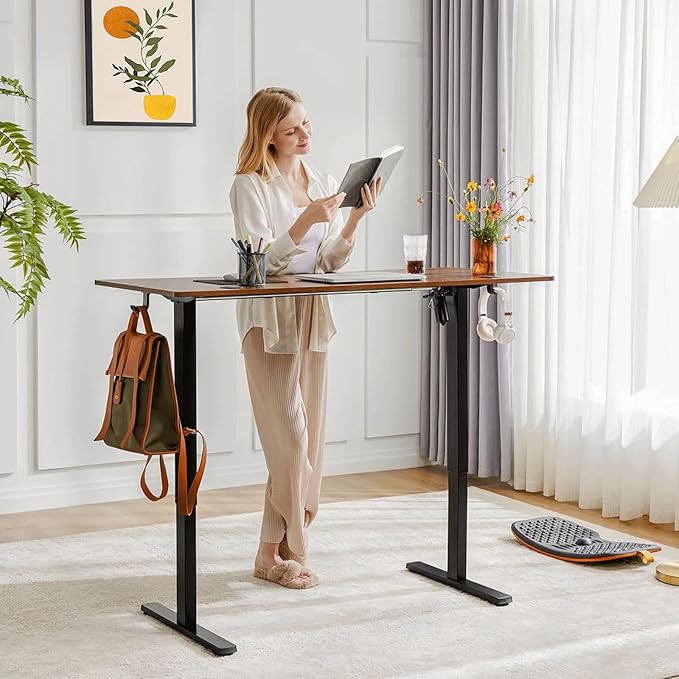 Electric Standing Desk 48 x 24 Inches Lift Motorized Gaming Table with T-Shaped Metal Ergonomic Memory Controller Home Office Desk Computer Desk Brown