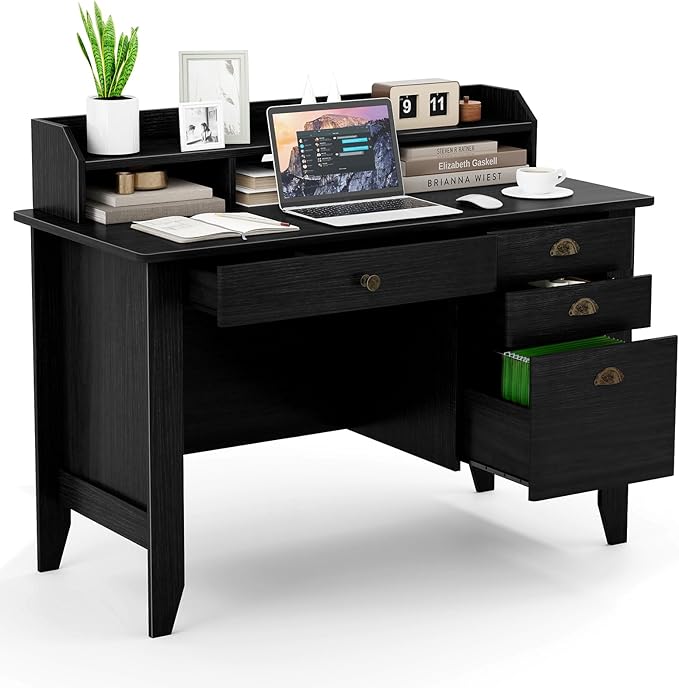 Safeplus 48 Computer Desk with 4 Storage Drawers and Hutch Wood Executive Table for PC Laptop