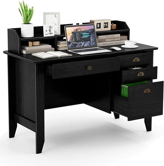 Safeplus 48 Computer Desk with 4 Storage Drawers and Hutch Wood Executive Table for PC Laptop
