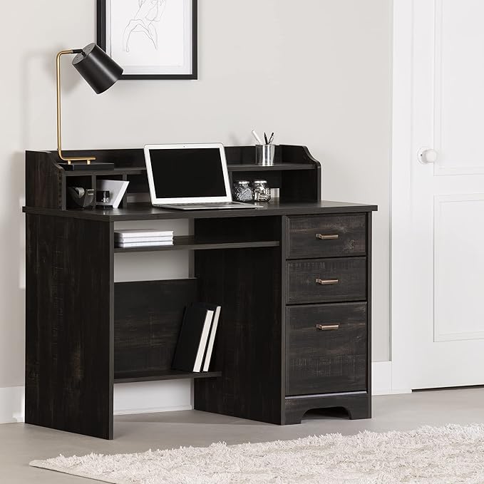 South Shore 14676 Versa Computer Desk with Hutch Rubbed Black