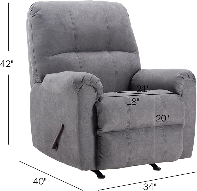 CANMOV Rocker Recliner Chair for AdultsManual Recliner Chair with Overstuffed Backrest and Armrests Soft Fabric Manual Rocking Reclining Sofa for Living RoomGrey