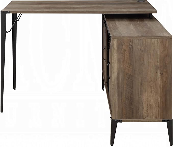 Rustic Oak Computer Writing Work Study Desk with Sliding Barn Door Office Table for Study and Home Office