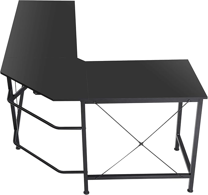 HomGarden L-Shaped Computer Desk Modern Corner Table PC Laptop Study Workstation Home Office Desk Wood Desktop Metal Frame(Black)