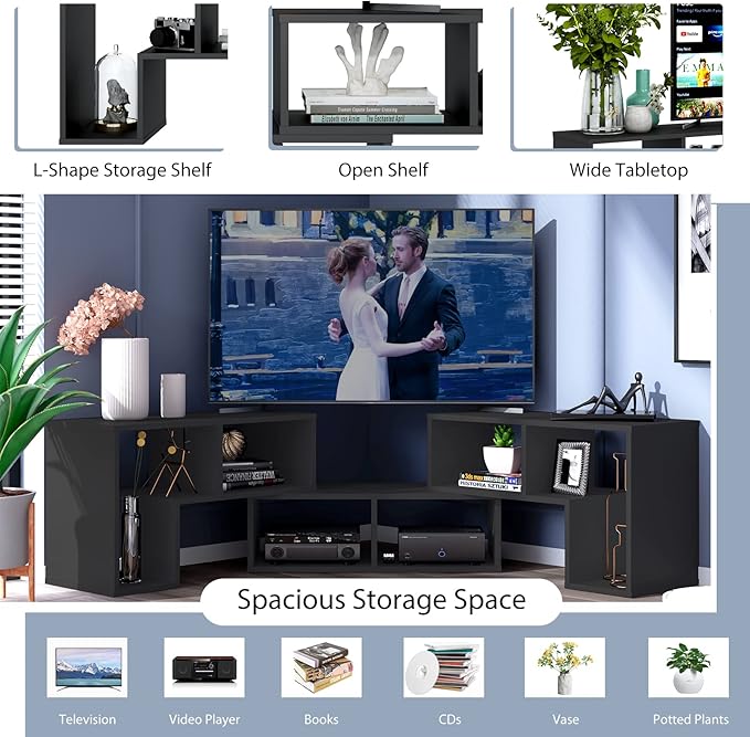 Tangkula 3 Pieces Console TV Stand Free-Combination Entertainment Center for 50 55 60 65 Inch TV Minimalist Modern TV Media Stand DIY Open Storage Bookcase Shelf for Living Room (Black)