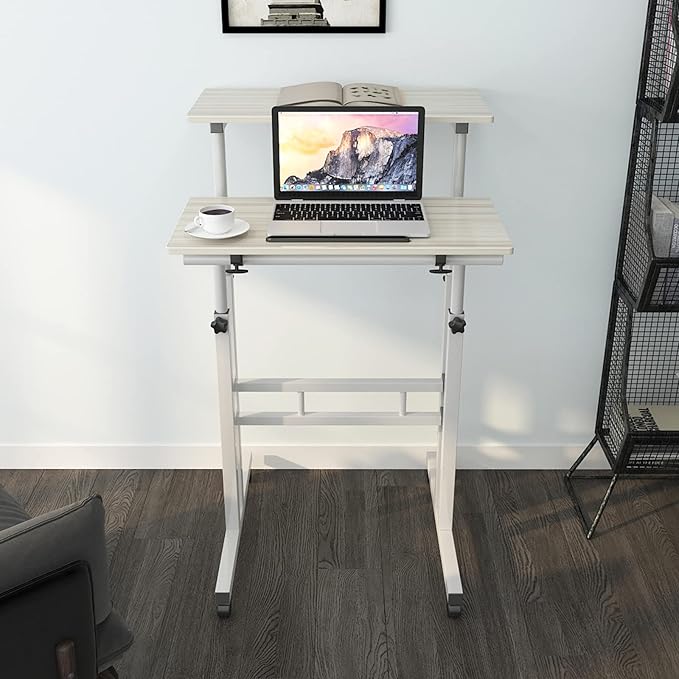 soges 23.6inches Height Adjustable Desk Laptop Desk on The Wheels Rolling Stand Up Desk Computer Desk Adjustable Standing Desk Sit and Stand Desk Portable Laptop Table Beige