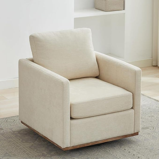 360° Swivel Accent Chair Square Modern Comfy Chair with Metal Base &amp Thicked Cushion Upholstered Lounge Reading Armchair Cloud Sofa Chairs for Living Room Bedroom Office Club(Chenille Beige