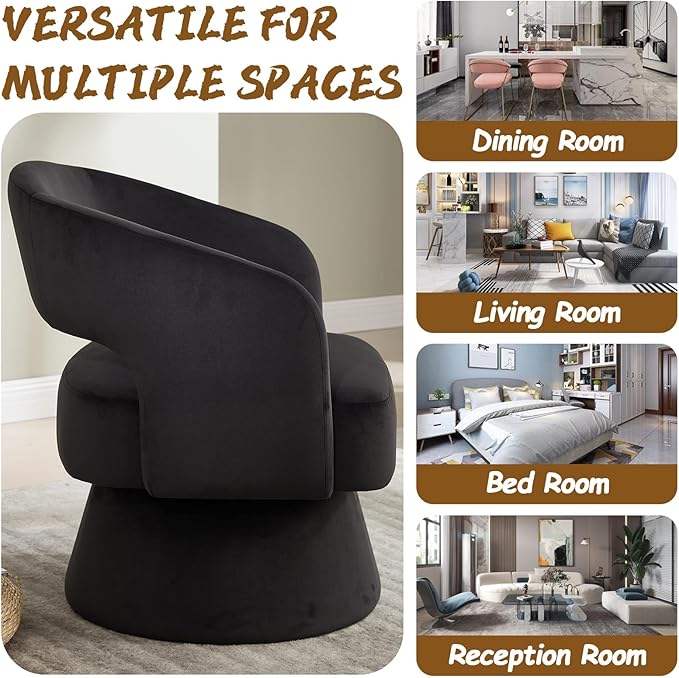 Swivel Accent Chair with Arms for Living Room Swivel Barrel Chairs with Backet for Small Space Velvet Round Chair for Bedroom (Black)