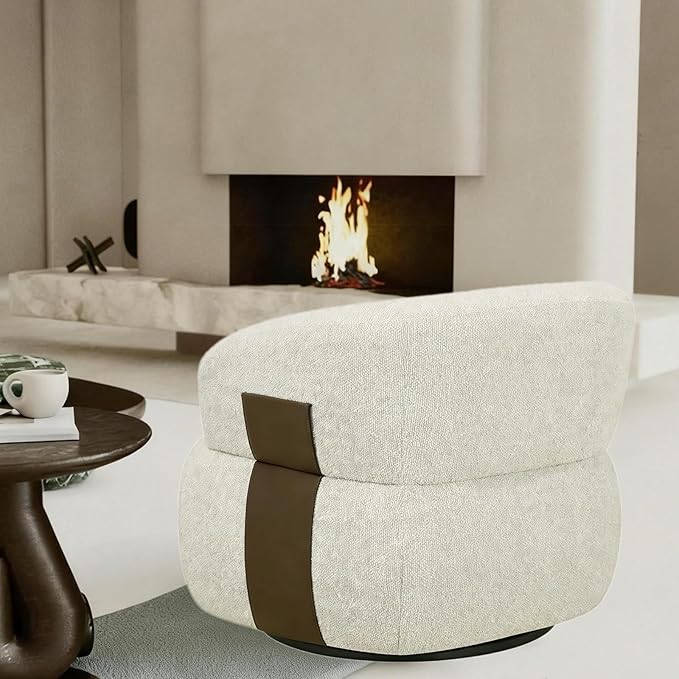 Swivel Barrel Accent Chairs-Modern Round Club Arm Chair Upholstered Living Room Armchair Single Sofa Seating Bedroom Side Reading Seat for Living Roon Office (Beige-Chenille 1*Seat)