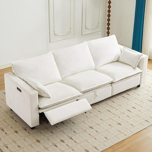 Power Reclining Sofa Cloud Couches for Living Room-Cloud Couch Sectional with Drawer3 Seater Reclining Couches Chenille Deep Reclining Sofa with Pillows USB&ampType-C Ports for Livingroom | Deep S