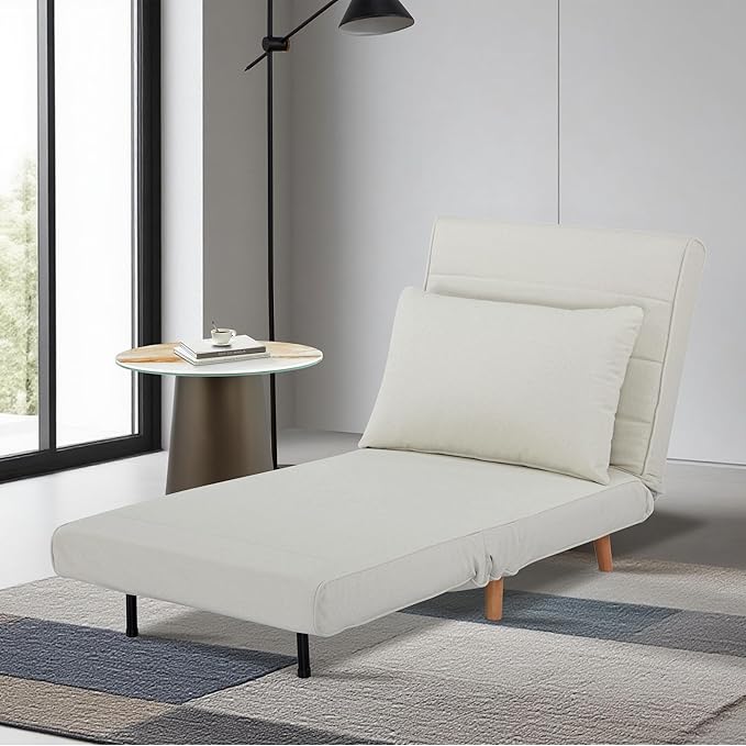 31 Convertible Sleeper Chair 3-in-1 Foldable Chair Bed with Pillow 3-Position Adjustable Backrest Single Sofa Bed for Apartment Office Beige