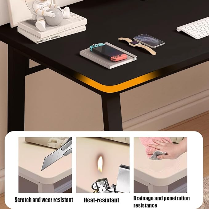Small Office Computer Desk Writing Desk Waterproof and Scratch-ResistantSturdy Study Writing Desk with Wooden Tabletop and Metal Frame for Bedroom