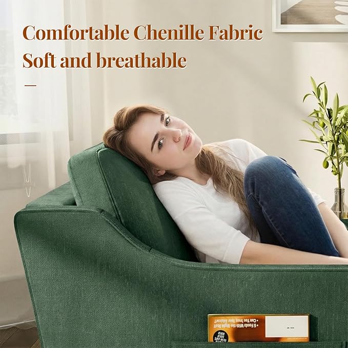 360° Swivel Accent Chair Set of 4 Large Comfy Reading Chairs Accent Square Single-seat Armchair Upholstered Sofa for Reading Nursery Living Room Bedroom Lounge Hotel Green