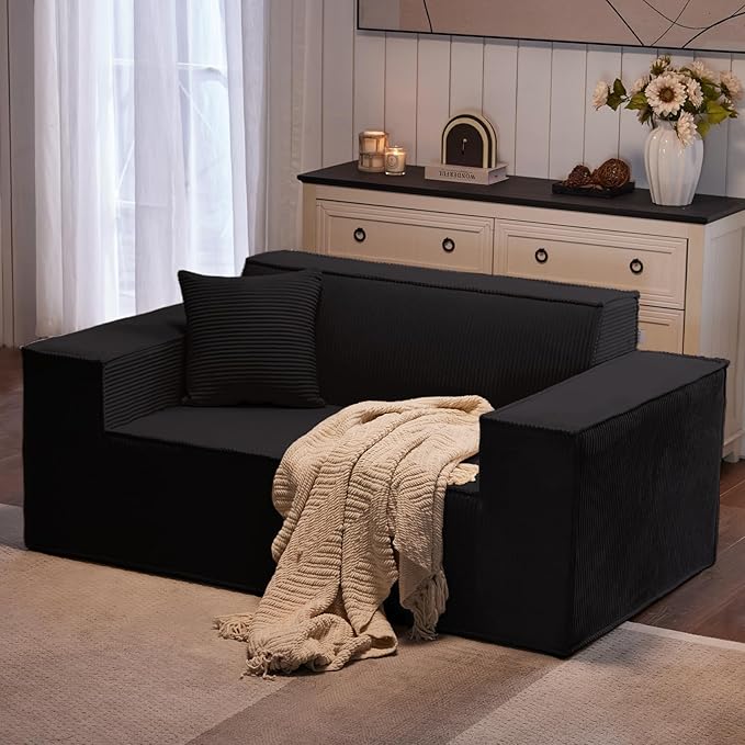 Corduroy Cloud Couch with Pillow Premium Memory Foam No Assembly Required Deep Seat Sofa in Box Space-Saving Chair for Home Living Room Bedroom Apartment Office Loveseat Dark Gray