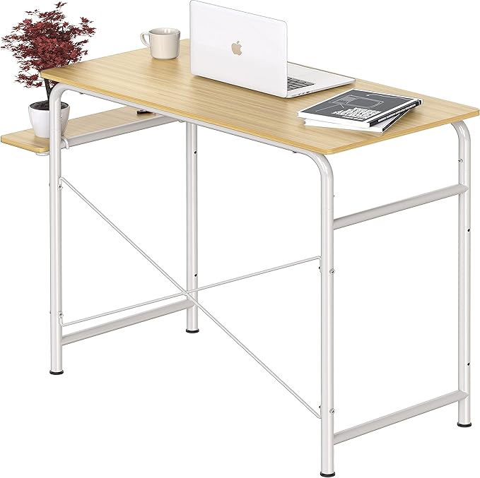 SHW Small Gaming Home Office Computer Desk with Shelf Oak