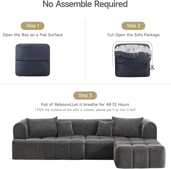 ONBRILL 97” Modular Sectional Sofa with Deep Seat Cloud Sectional Couch with L-Shape ChaiseChenille Upholstered Couches for Living Room Bedroom ApartmentsNo Assembly Required
