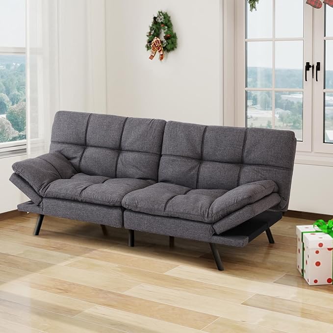 MUUEGM 71 Futon Sofa Bed with Memory FoamFuton Couch with Adjust Backrest and Armrest Couches Bed for Living RoomStudios Apartments Dormitories Offices and Game RoomsDeep Grey