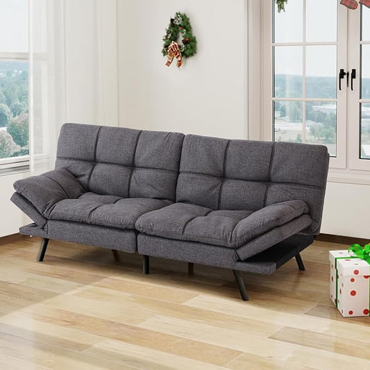 MUUEGM 71 Futon Sofa Bed with Memory FoamFuton Couch with Adjust Backrest and Armrest Couches Bed for Living RoomStudios Apartments Dormitories Offices and Game RoomsDeep Grey