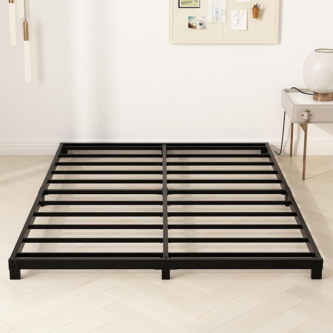 4 Inch King Size Bed Frame Heavy Duty Metal Platform Low King Bed Frame No Box Spring Needed Noise Free Easy Assembly Black