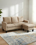 Karl home Small Sectional Couch L Shaped Sofa with Movable Storage Ottoman Corduroy Upholostered Sofa Chaise with Side Pockets for Living Room Apartment Studio Khaki