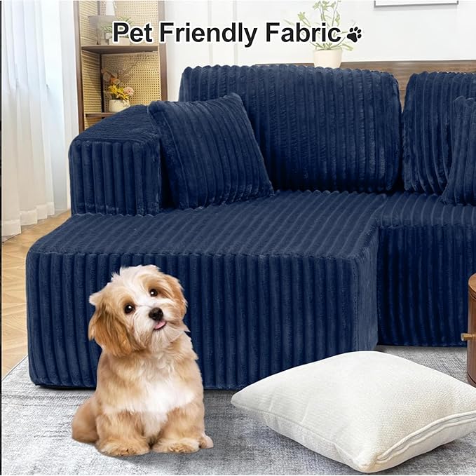 132 U Shaped Couch Oversized Modular Sectional Sofa with Chaise Corduroy U Shaped Couch with Deep Seat Boneless Couches for Living Room No Assembly Required Blue