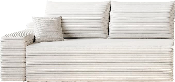 Boneless Sofa 2-Seater Cloud Couches for Living RoomModular Corduroy Upholstered Couch with Deep Seat No Assembly (White Right Armrest)