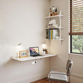 Pmnianhua Wall Mounted Folding Table 47'' Floating Laptop Desk with Shelves Foldable Drop Leaf Table Wall Mount Fold Down Table for Laundry Room Kitchen Bar Home Office Small Space(White)