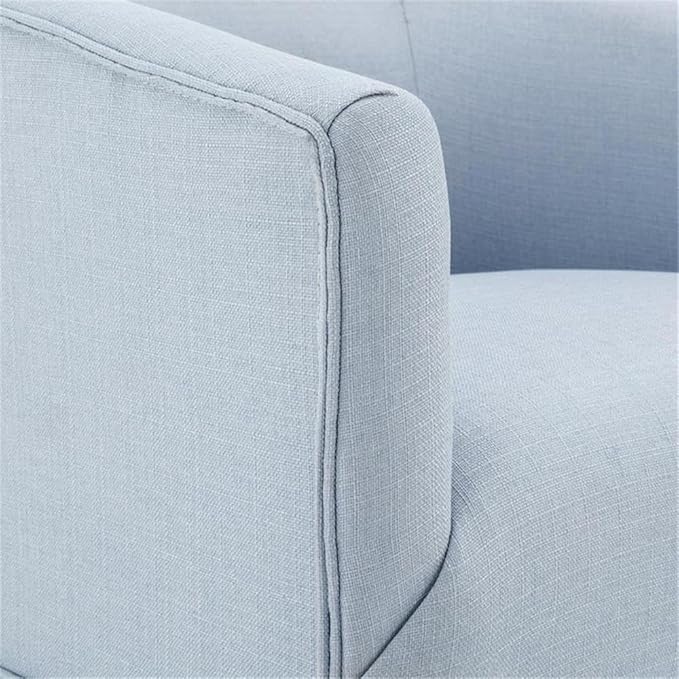 Elm Transitional Woven Polyester Fabric Upholstered Skirted 360-Degree Swivel Accent Chair with Narrow Slope Arm Metal Base in Sky Blue Finish