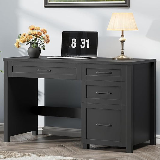 Vabches Farmhouse 47 Executive Desk Computer Desk with File Drawer and Charging Station Workstation for Home Office Study(Pure Black