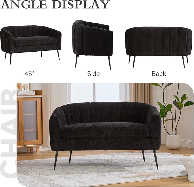 Chifee &amp Vingol Black Loveseat Sofa 50.2'' Wide Upholstered Loveseat Accent Couch with Metal Legs Modern 2-Seater Sofa for Living Rooms Bedroom Apartment OfficeBlack