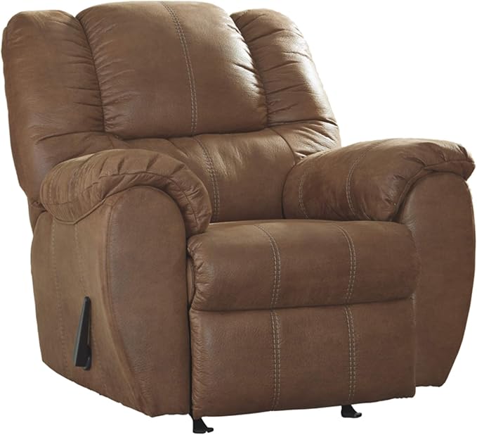 Signature Design by Ashley McGann Faux Leather Oversized Manual Rocker Recliner Light Brown