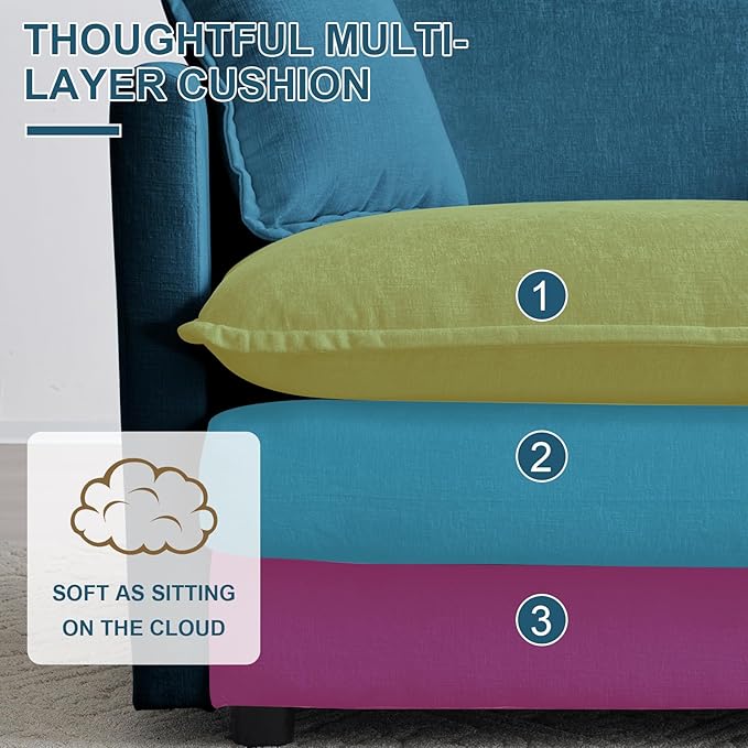 76.7 L-Shaped Modular Sectional Sofa 2 Seater Chenille Loveseat with Ottoman Blue Deep Seat Cloud Couch for Small Living Room Apartment Easy Assembly &amp Clean Flexible Combination