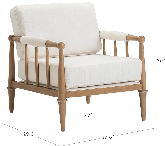 Nathan James Spencer Boucle Accent Chair Bohemian Armchair with Solid Wood Frame and Upholstered Foam Cushion Cream/Light Brown