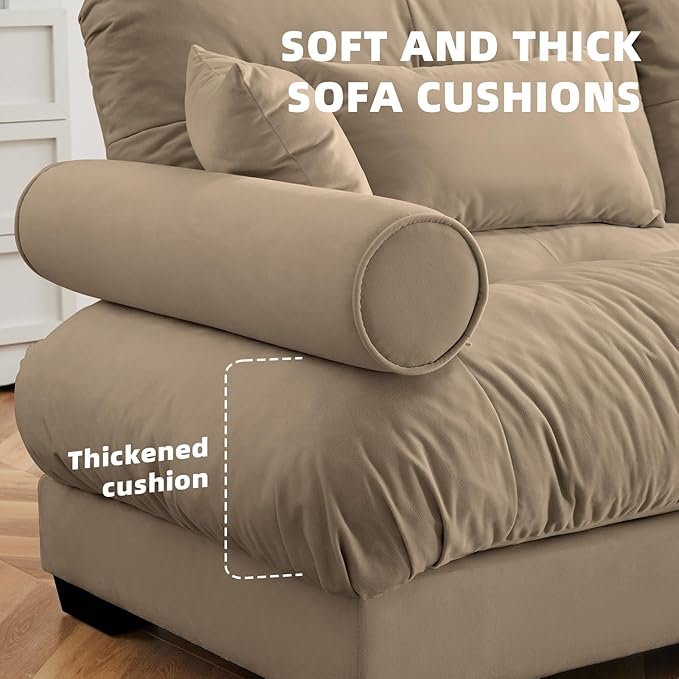166 Modern Oversized Modular Sectional Sofa 4-Seater L-Shaped Cloud Sleeper Couch with Ottoman Pillows and Overthick Cushion for Living Room Home Theater ApartmentVelvet Camel