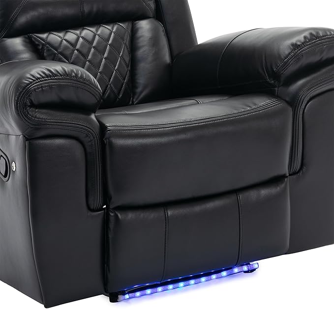 ERYE Manual Recliner Chair with LED Light Strip for Living Room Bedroom Manual Reclining Home Theater Seating Armchair Faux Leather Tufted