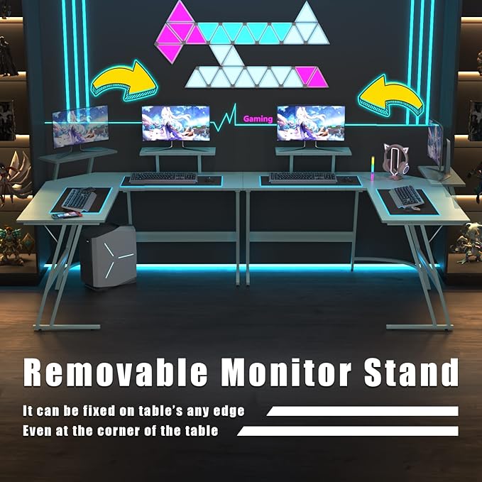 Homall L Shaped Gaming Desk Computer Corner Desk PC Gaming Desk Table with Large Monitor Riser Stand for Home Office Sturdy Writing Workstation (Blue 51 Inch)