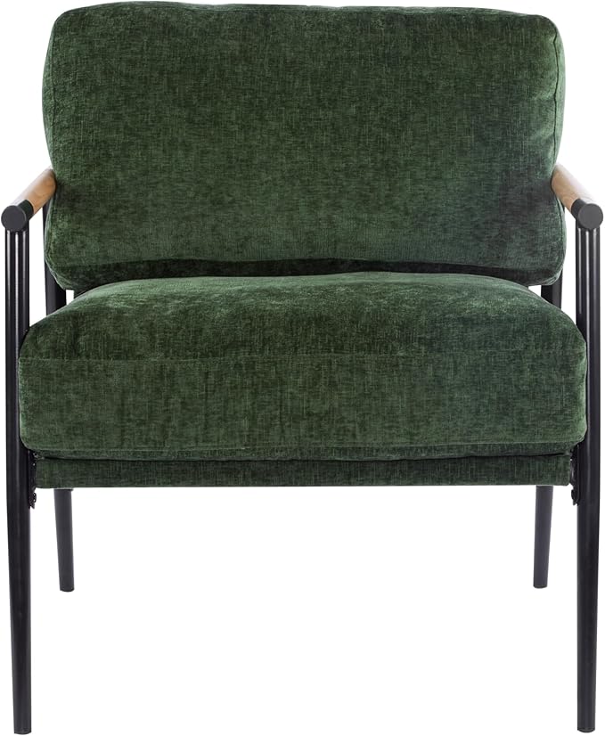 Modern Accent Chair Lounge Arm Chair Upholstered Armchair with Plush Cushions Single Chairs with Metal FrameWooden Armrest - Perfect for OfficeLiving RoomBedroomGreen