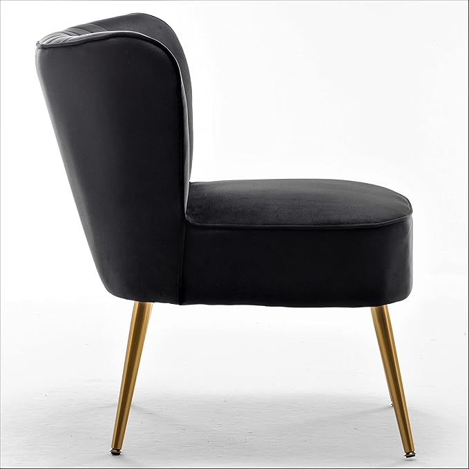 Modern Velvet Accent Chair for Living Room Bedroom or Entryway Stylish and Comfortable Armless Design with Metal Legs Black