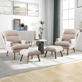 CANMOV Modern Accent Chair with Ottoman Set of 2 Soft Fabric Armchair with Adjustable Backrest and Side Pockets Comfy Lounge Chair for Living Room Bedroom Apartment Office Beige