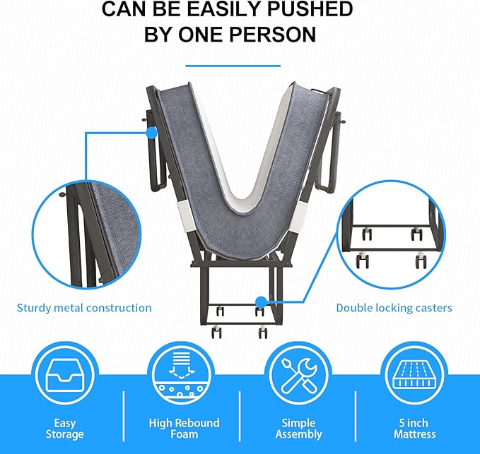 PUREMIND Folding Bed with Mattress for Adults Portable Rollaway Guest Beds with 5 Memory Foam Mattress &amp Metal Frame Twin Size Foldable Beds Fold Away Bed Space Saving