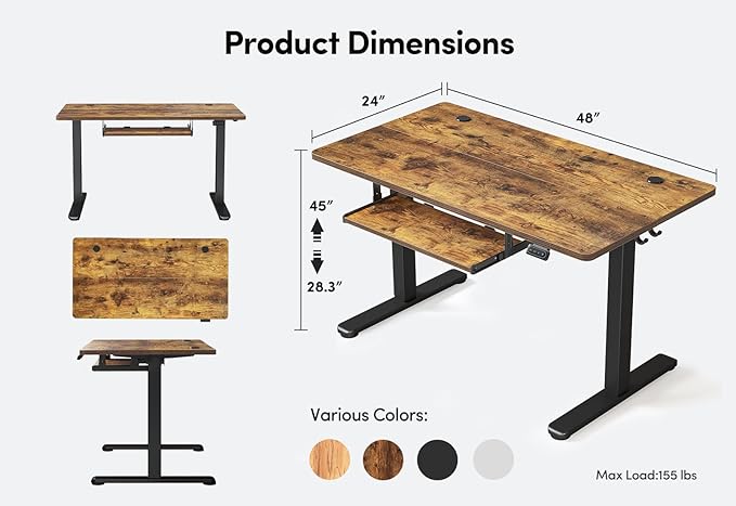 FEZIBO Standing Desk with Keyboard Tray 48 x 24 Inch Adjustable Height Sit Stand Desk with Memory Presets for Home Office Ergonomic Computer Workstation Rustic Brown
