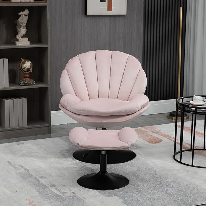 FurnitureSwivel Accent Chair Living Room Chair with OttomanAdjustable Seat Height TV Chair (Pink)