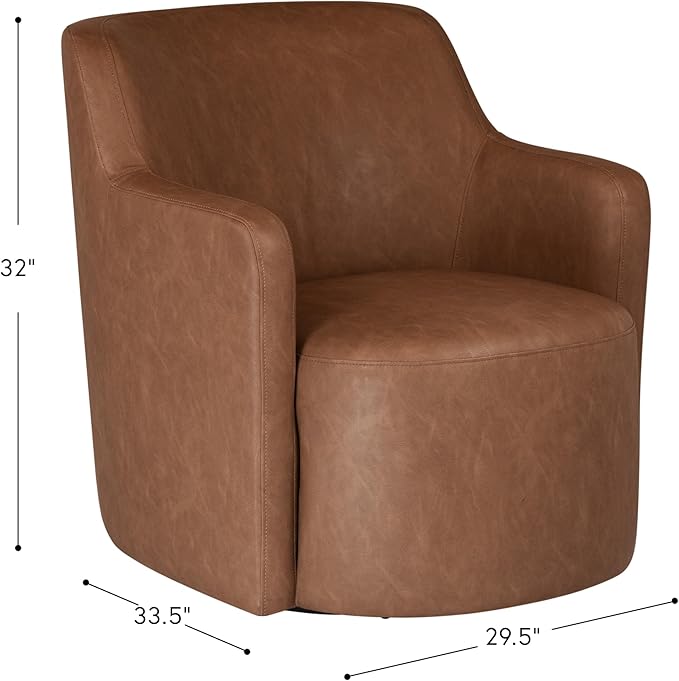 Homepop Home Décor Upholstered 360° Barrel Back Swivel Chair | Accent Chairs for Living Room &amp Bedroom | Decorative Home Furniture Cognac Faux Leather