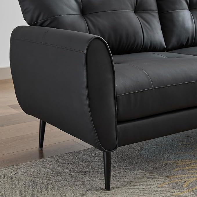 TYBOATLE Sofa Couch 61 Small Loveseat Couches for Living Room Black Faux Leather Couch Mid Century Modern Tufted Mini Sofa Comfy Office 2 Seat Settee Love Seat Couches for Small Spaces Bedroom