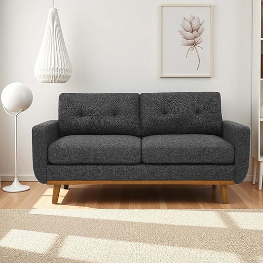 67.7 Mid-Century Modern Loveseat Sofa2-Seat Small Couch with Wooden Legs and Tufted Back for Living Room Bedroom Office ApartmentMini Upholstered Love Seat (Dark Gray)