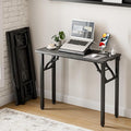Frylr Small Folding Computer Desk – 35.8 Inch Portable Table for Craft and Study Lightweight Desk for Small Spaces Foldable Laptop Table Built-in AC/USB Outlets for Convenience Marble Greige