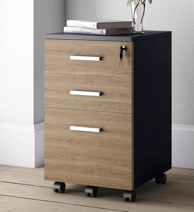 Modern Design Lazio File Cabinet Filing Cabinets for Home Office Drawers for Under Desk Locking 3 Drawer Rolling Wood Filing Cabinet with Lock Walnut and Black by Crafts and Comfort
